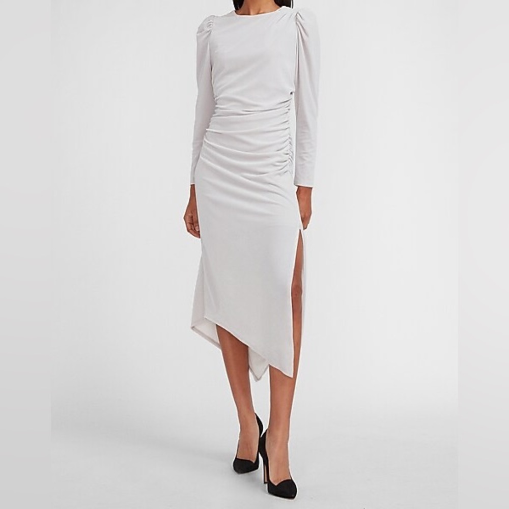 Gray Express Velvet Ruched Asymmetrical Midi